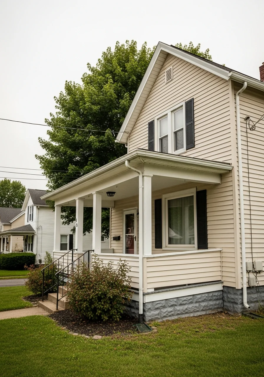 Close-up of a well-maintained residential home exterior in Waynesburg with traditional siding and front porch.